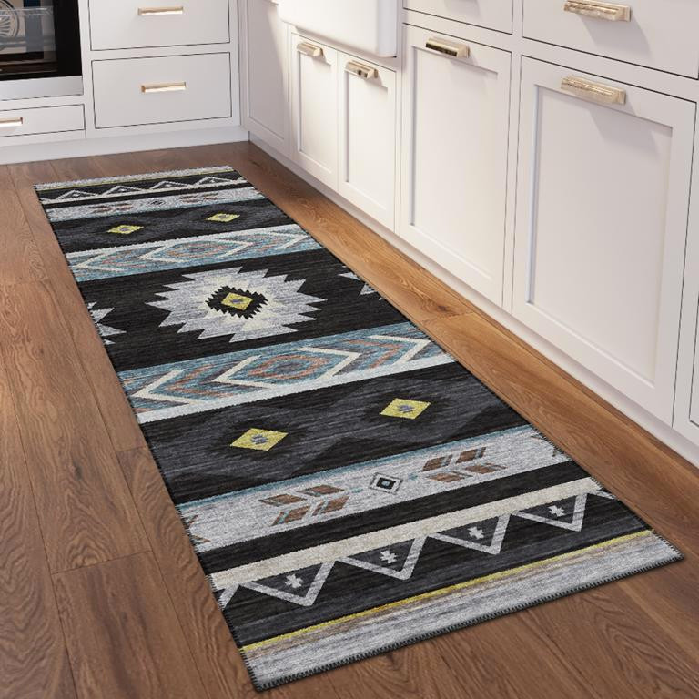 Dalyn Phoenix PH3 Black Runner Area Rug Room Scene