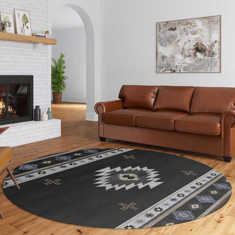 Dalyn Phoenix PH4 Black Round Area Rug Room Scene