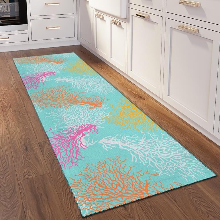 Dalyn Seabreeze SZ3 Teal Runner Area Rug Room Scene