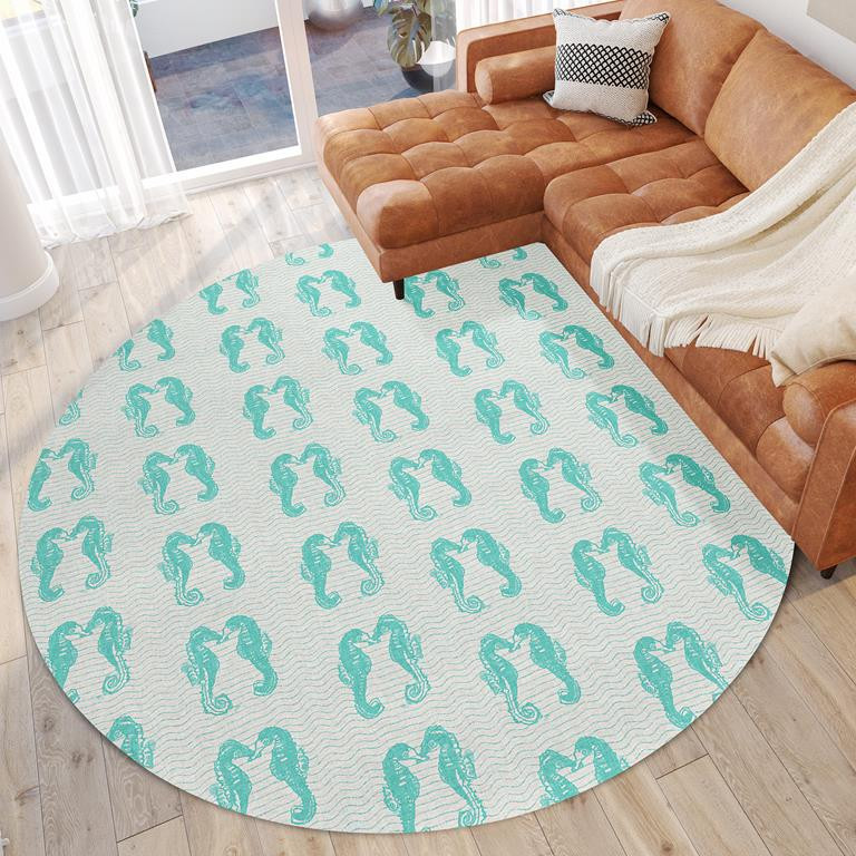 Dalyn Seabreeze SZ15 Teal Round Area Rug Room Scene