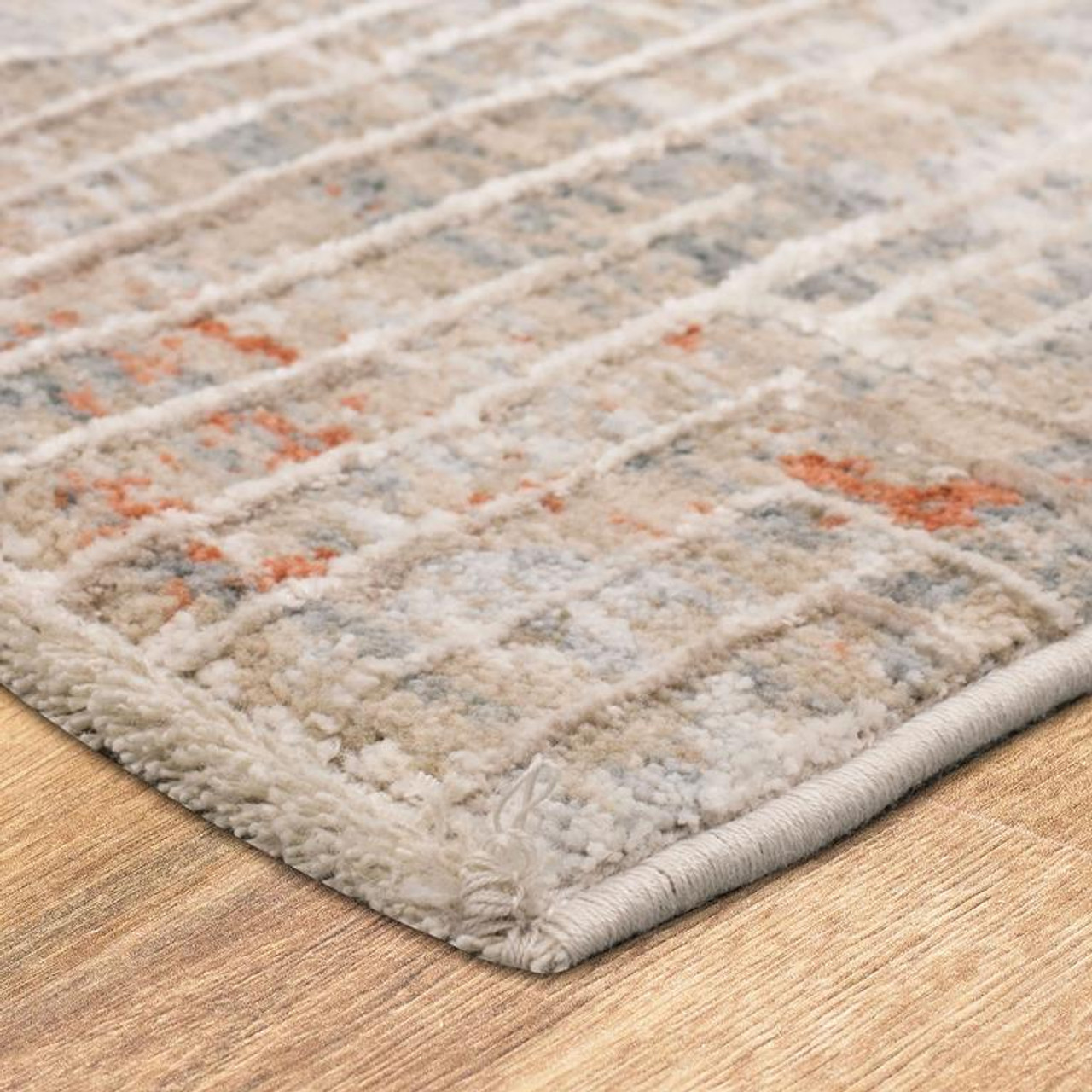 Karastan Solitude R1038-17214 Plaza Dilao Dark Grey Beige Area Rug Corner Angle