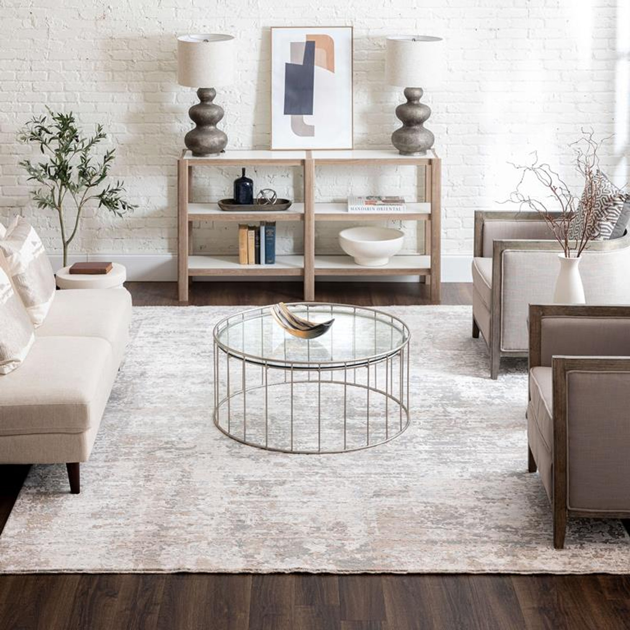 Karastan Solitude R1046-910 Velleta Cream Beige Area Rug Room Scene