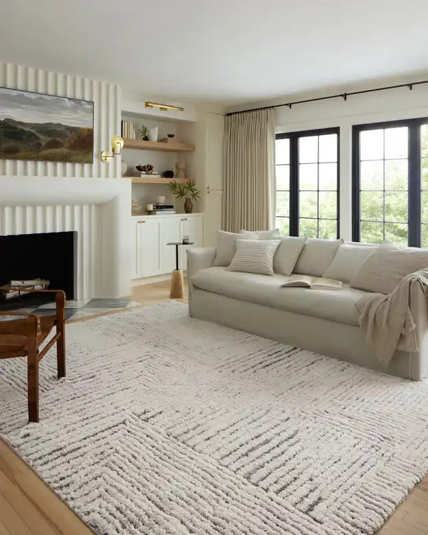 Loloi Levitt Shag LEV-02 Ivory Grey Area Rug Room Scene