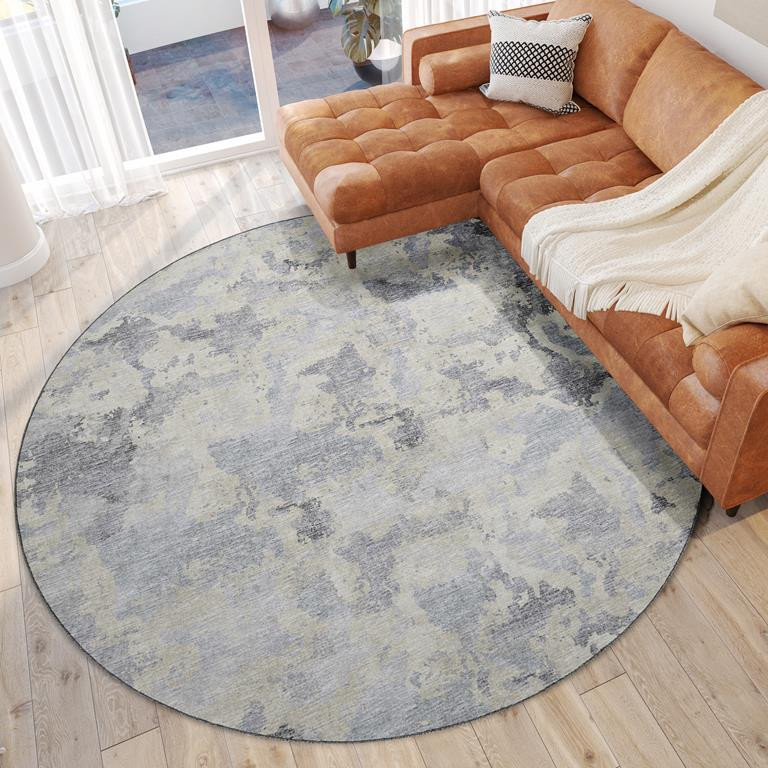 Dalyn Camberly CM2 Graphite Round Area Rug Room Scene