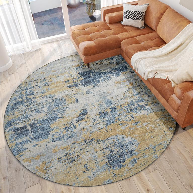 Dalyn Camberly CM4 Navy Round Area Rug Room Scene