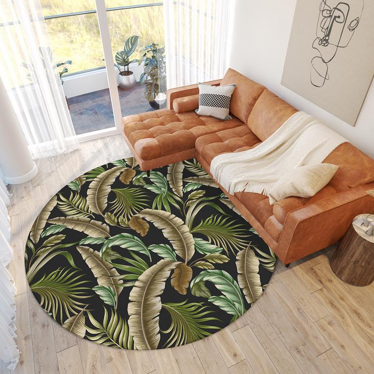 Dalyn Tropics TC1 Black Round Area Rug Room Scene