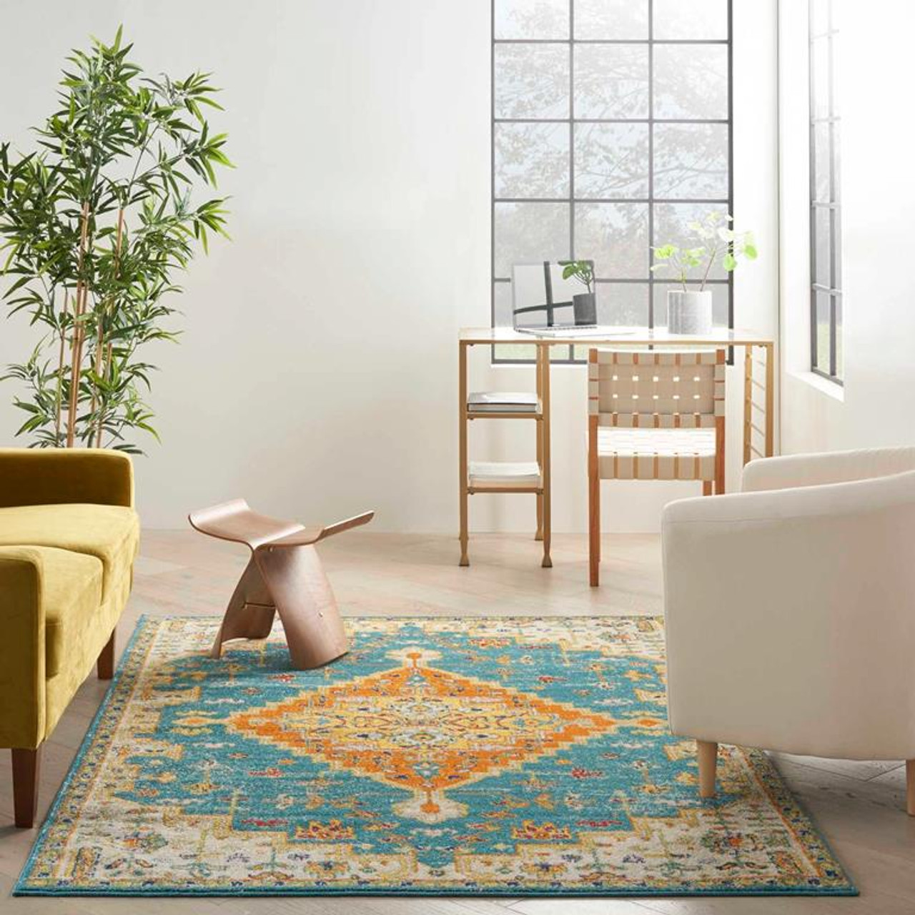 Nourison Allur ALR01 Turquoise Ivory Area Rug Room Scene