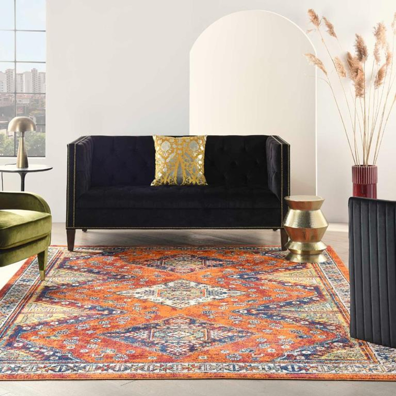 Nourison Allur ALR02 Orange Multi 8x10 Rug in Living Room