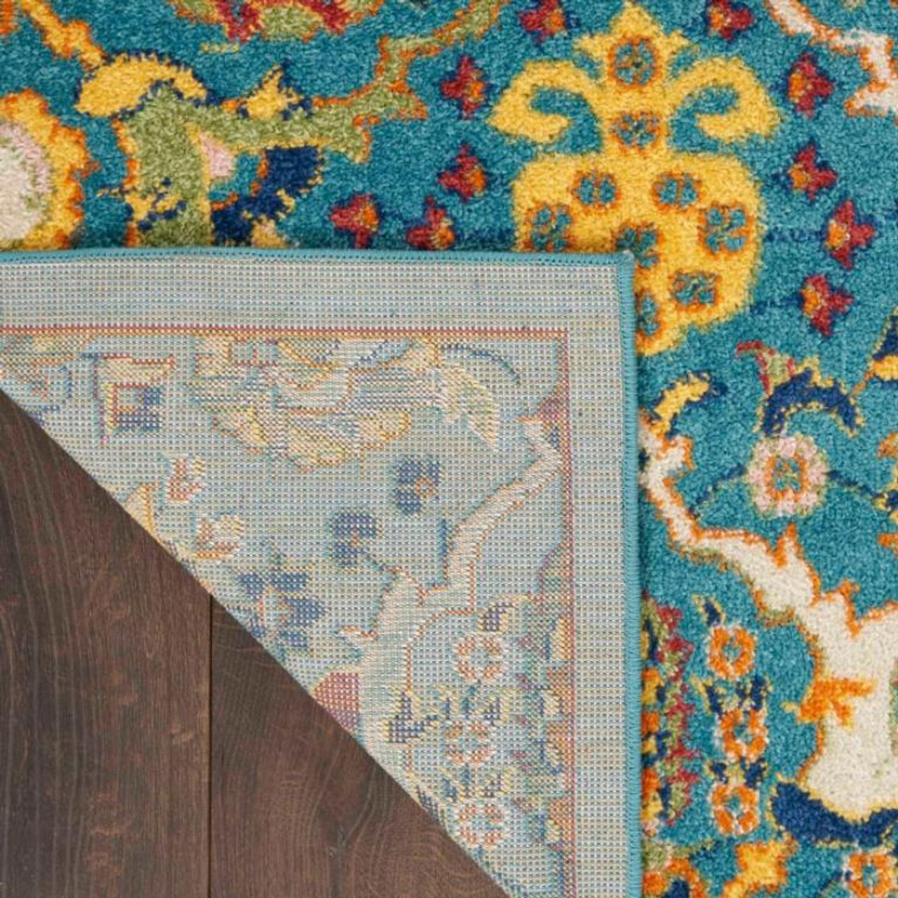 Nourison Allur ALR03 Turquoise Ivory Area Rug Back