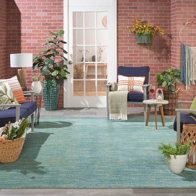 Nourison Essentials NRE01 Blue Green Area Rug Outdoor Room Scene