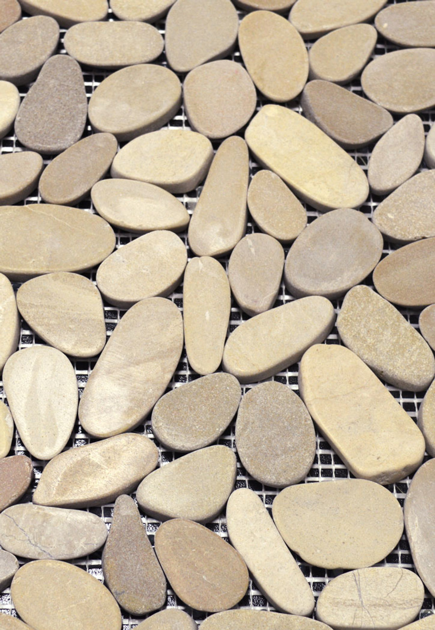 Driftwood Tan Natural Stone Pebble Mosaic Floor or Wall Tile 12" x 12" Sheet -Flat