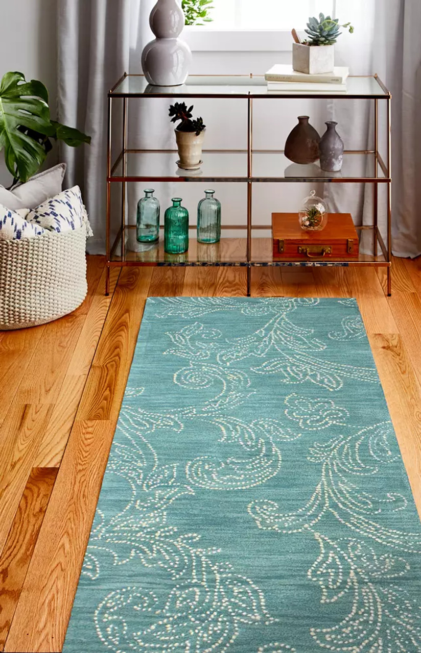 Bashian Venezia CL142 Roseberry Teal Runner Area Rug Room Scene Bashian Venezia CL142 Roseberry Teal Runner Area Rug Room Scene