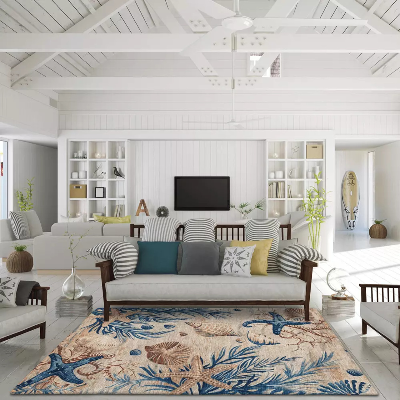 Nubrisa Bayside ABY07 Beige Blue Area Rug Room Scene Nubrisa Bayside ABY07 Beige Blue Area Rug Room Scene