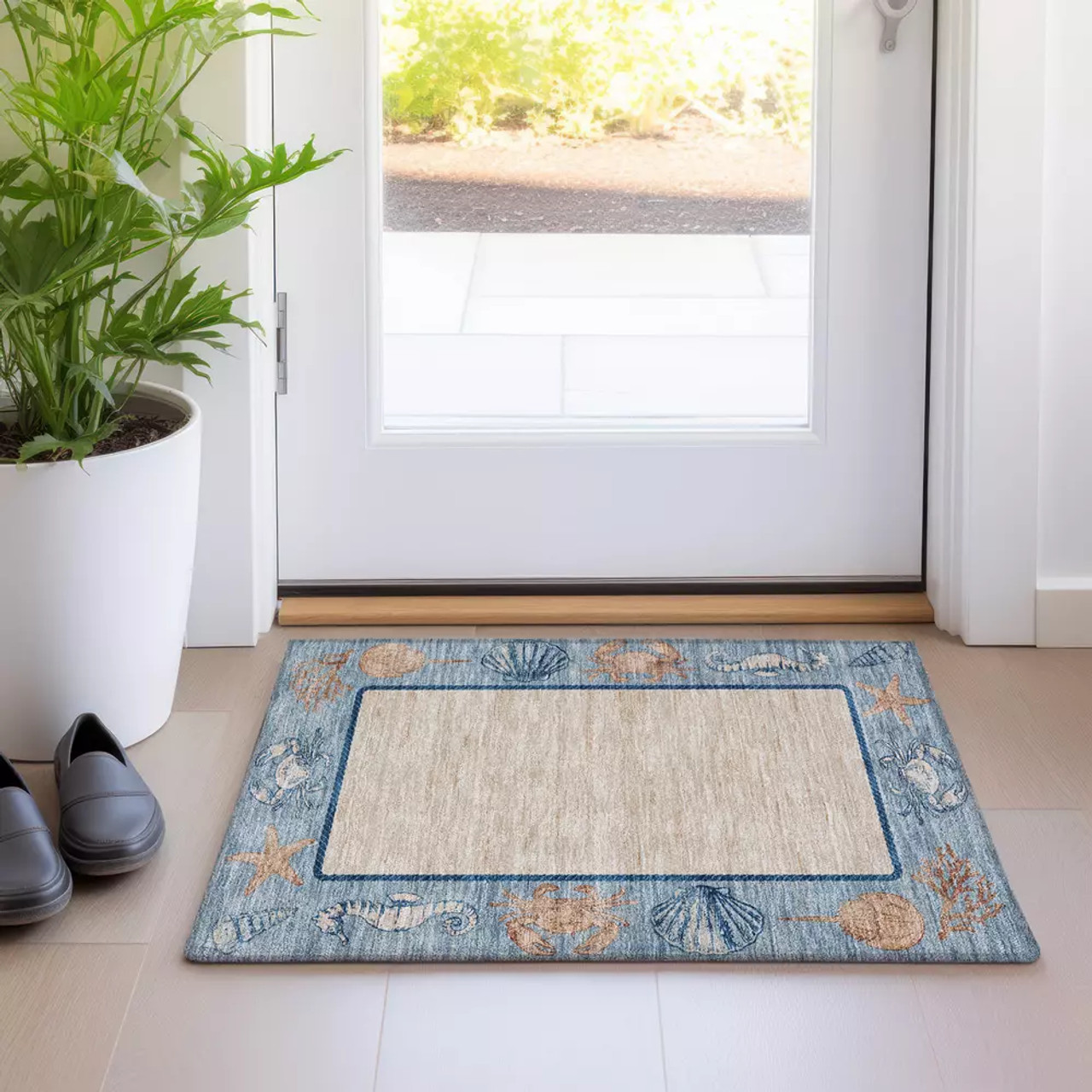 Nubrisa Bayside ABY09 Beige Blue Scatter Area Rug Room Scene Nubrisa Bayside ABY09 Beige Blue Scatter Area Rug Room Scene