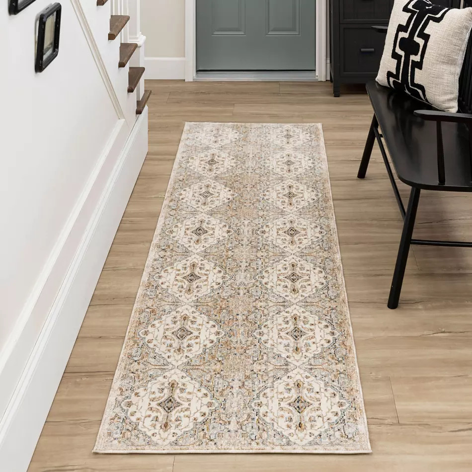Karastan Divina R1149-238 Gloriana Cream Runner Area Rug Room Scene