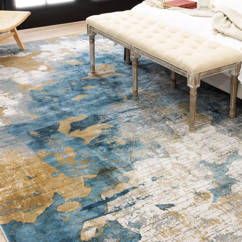 Karastan Tryst R1289-4311 Nuvole Grey Blue Area Rug Room Scene 2