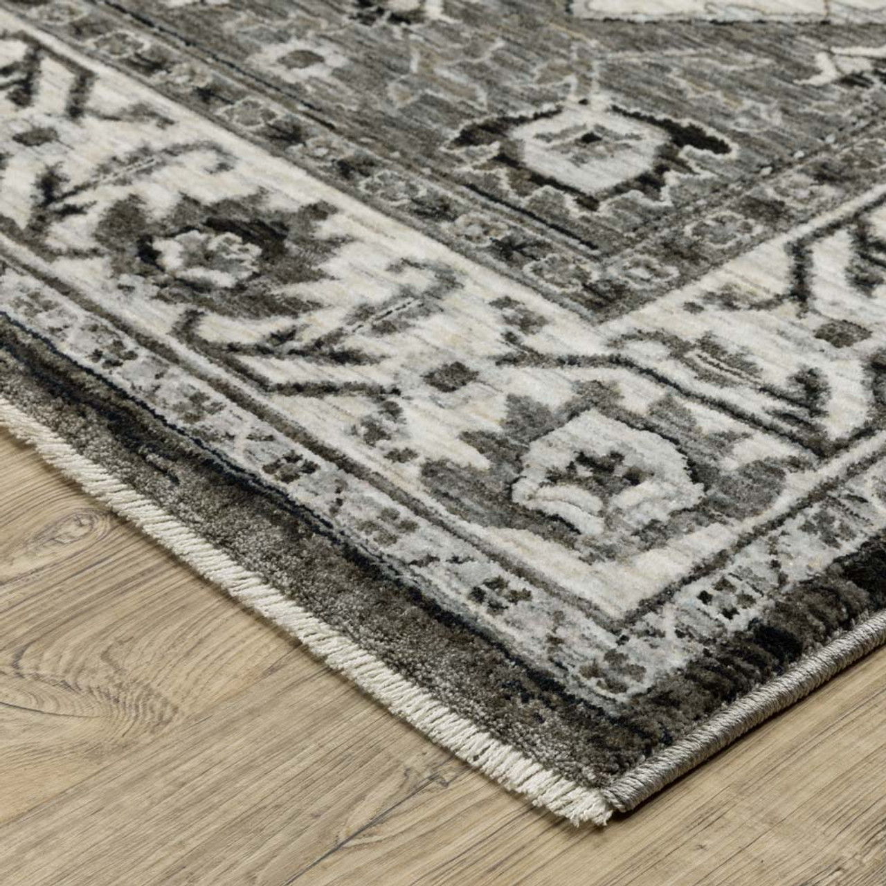 Oriental Weavers Chamberlain CH05C Charcoal Ivory Area Rug Corner