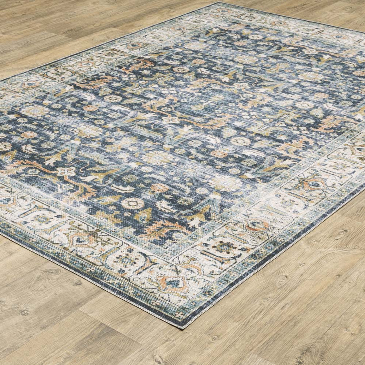 Oriental Weavers Charleston CHA04 Rust Blue Area Rug Angle