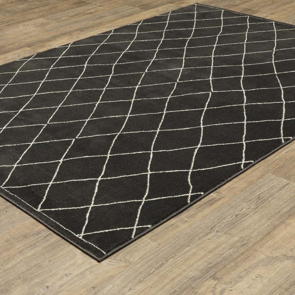 Oriental Weavers Raylan RAY12 Black Ivory Area Rug Angle