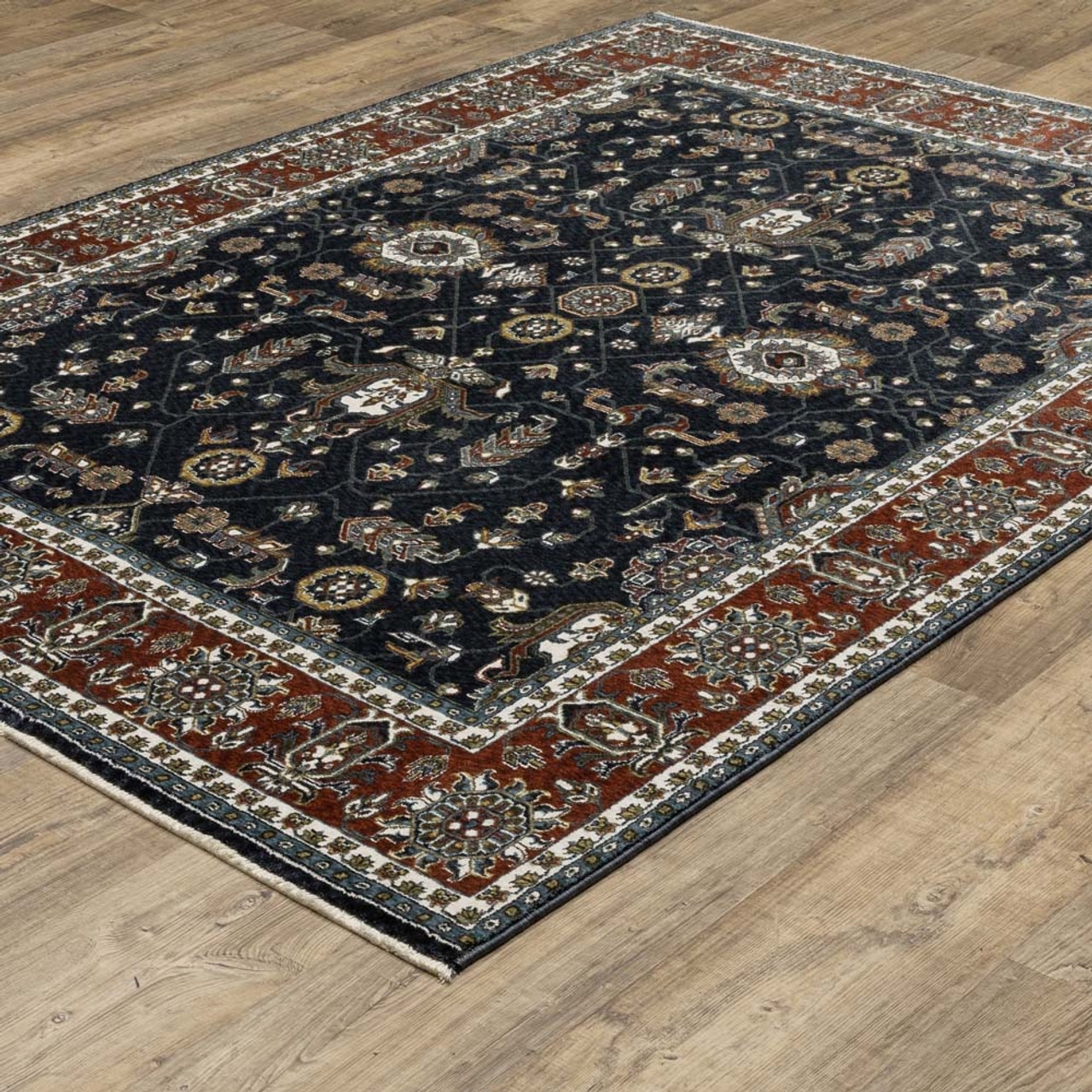 Oriental Weavers Vivian VI05A Navy Red Area Rug Angle