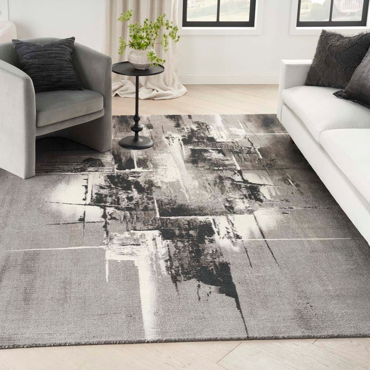 Nourison Twilight TWI30 Grey Ivory Black Area Rug Room Scene