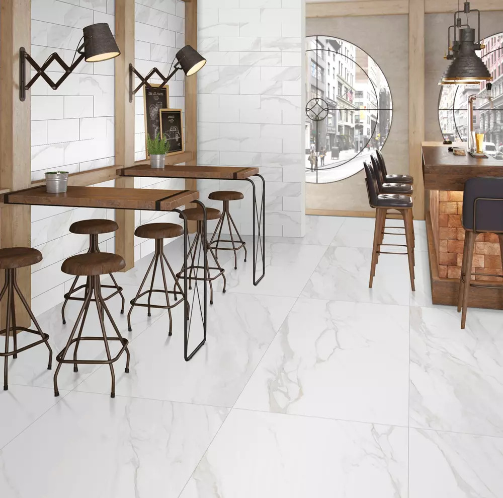 Sundara Statuario Sands 4" X 12" Polished Porcelain Tile Room Scene