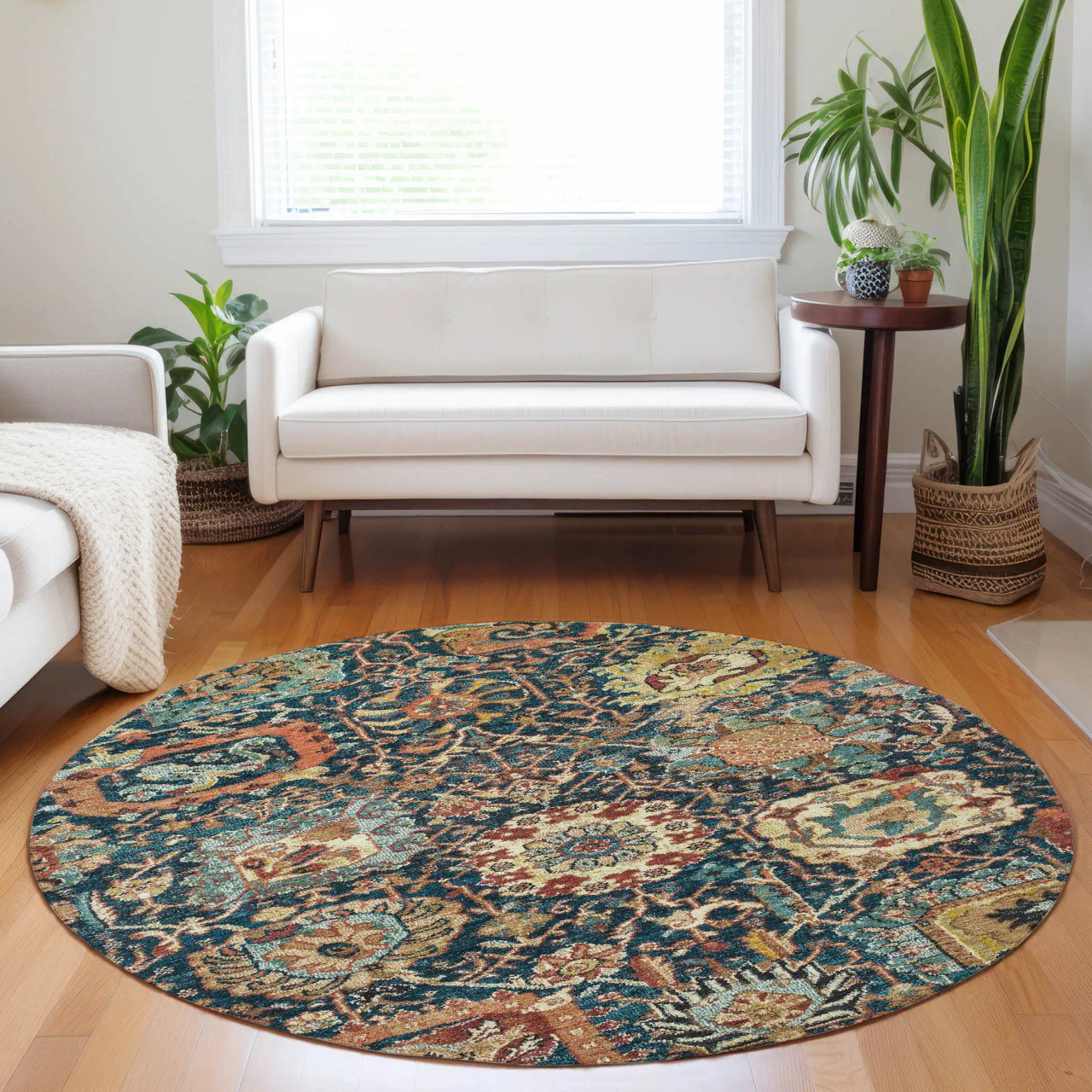 Dalyn Tabrook TB10 Navy Area Round Rug Room Scene