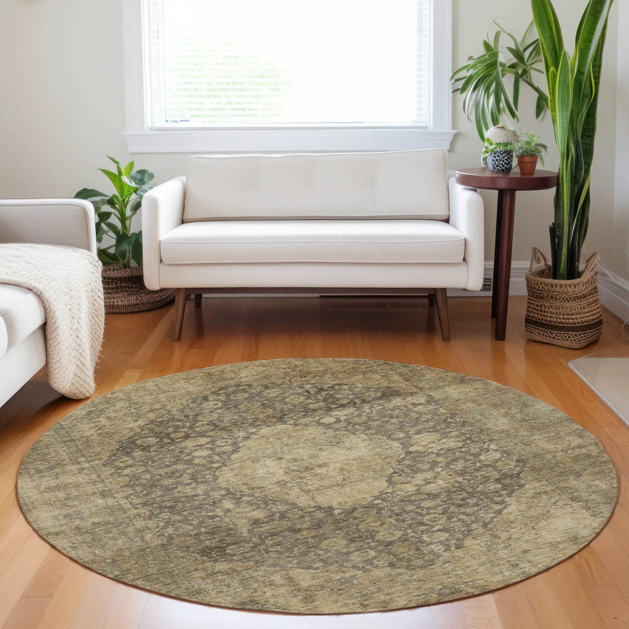 Dalyn Tabrook TB13 Mocha Area Round Rug Room Scene