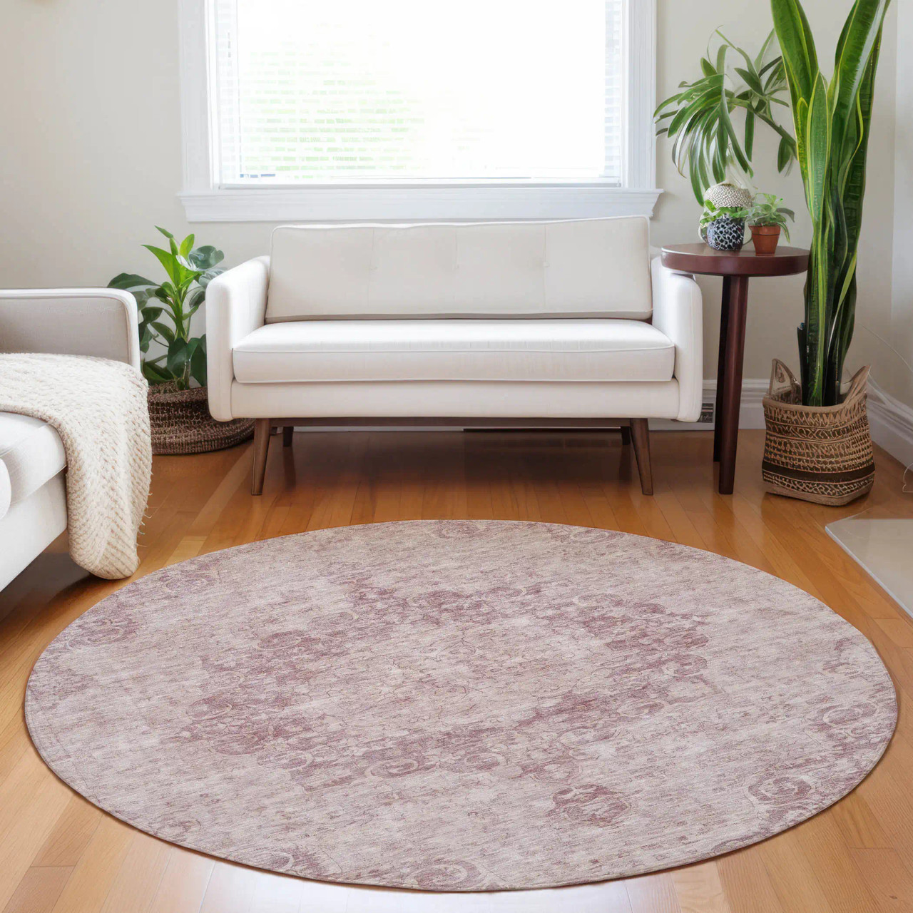 Dalyn Tabrook TB5 Pink Area Round Rug Room Scene