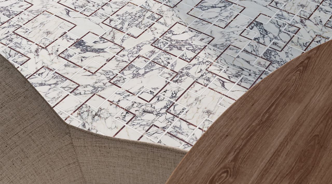 Utopio Schema 11x11 Mosaic Honed W/ Polished Accents 5001-0381-0 Orchid Tile Room Scene