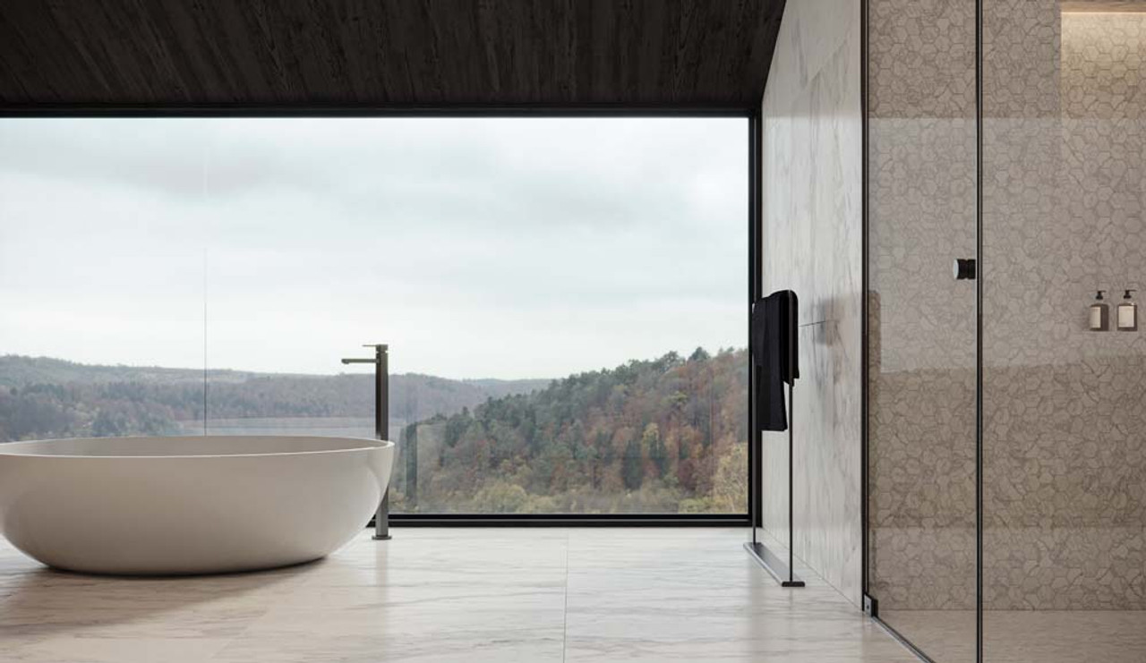 Marble 2" Hex Mosaic Honed 5001-0284-0 Cromo Bianco Tile Room Scene