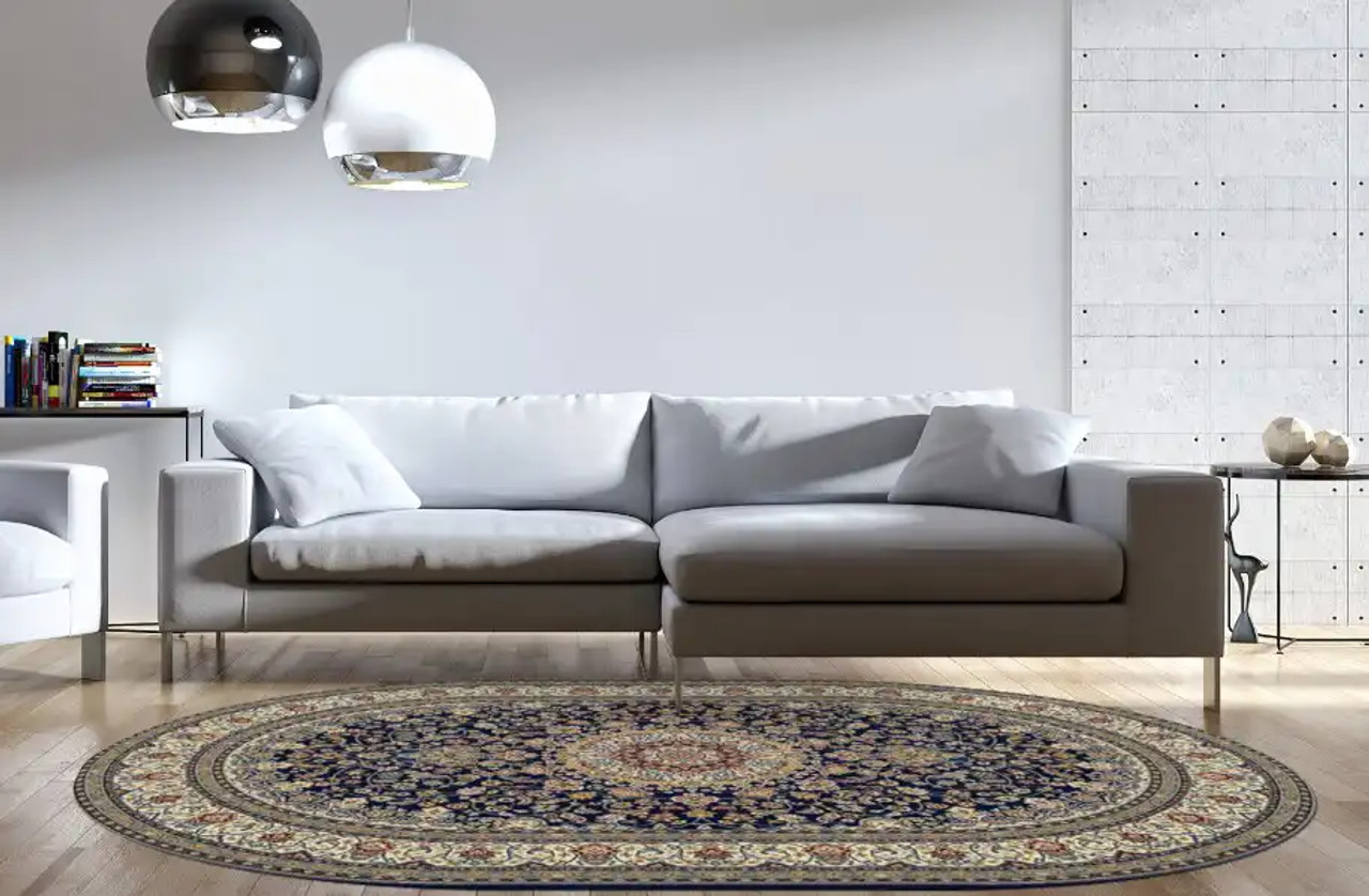 Ancient Garden 57119-3434 Blue/Ivory (34 Navy) Area Rug by Dynamic Rugs Room Scene