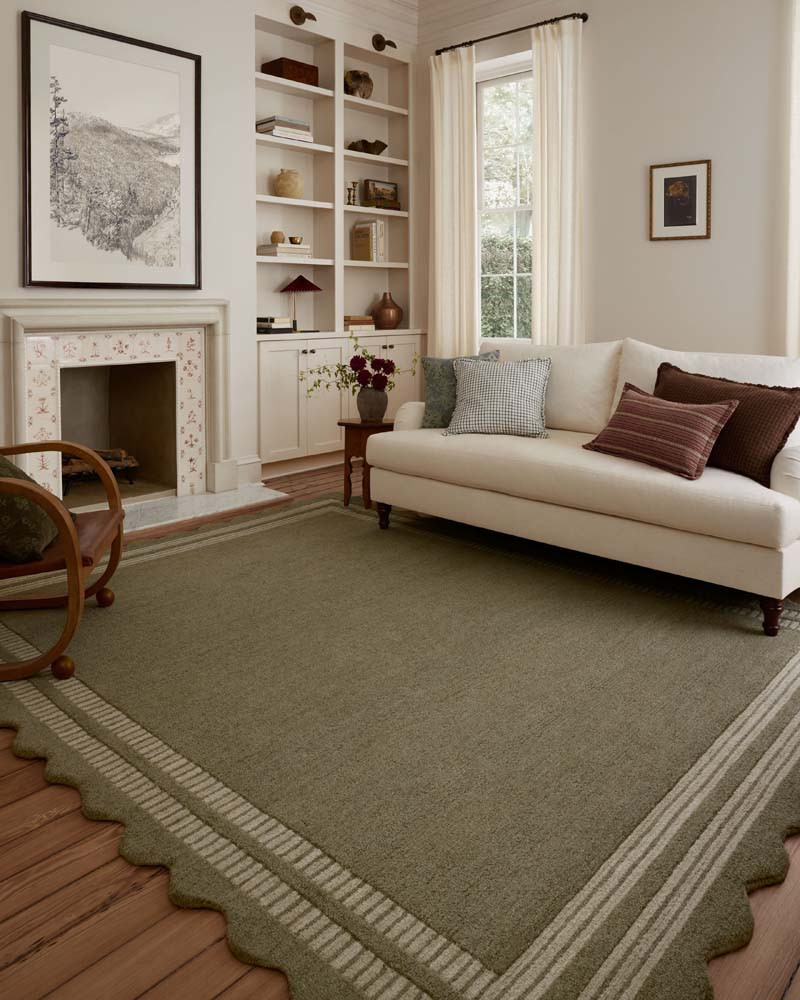 【人気完売品】willfully sheermotiflaceOP olive Scottie SCO-01 Olive Pebble Area Rug - Chris Loves Julia x Loloi