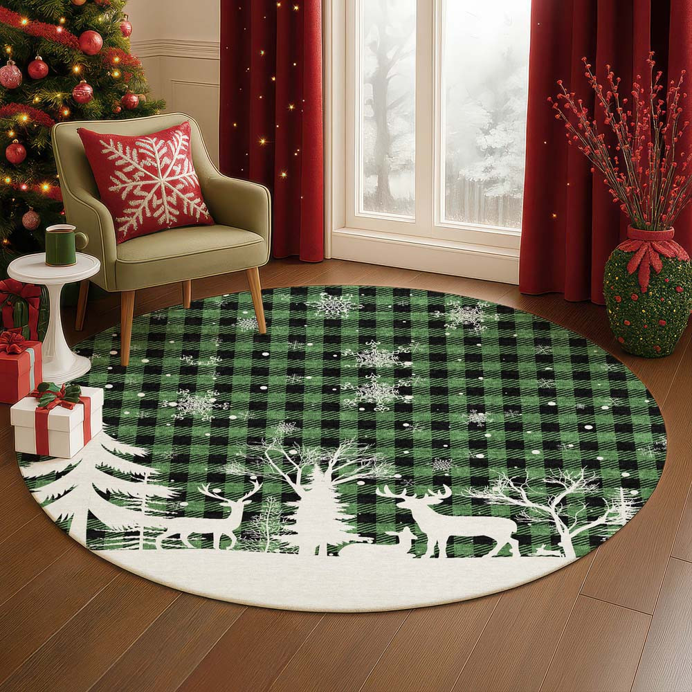 Dalyn Merry & Bright MY26 Green Area Rug Round Room Scene