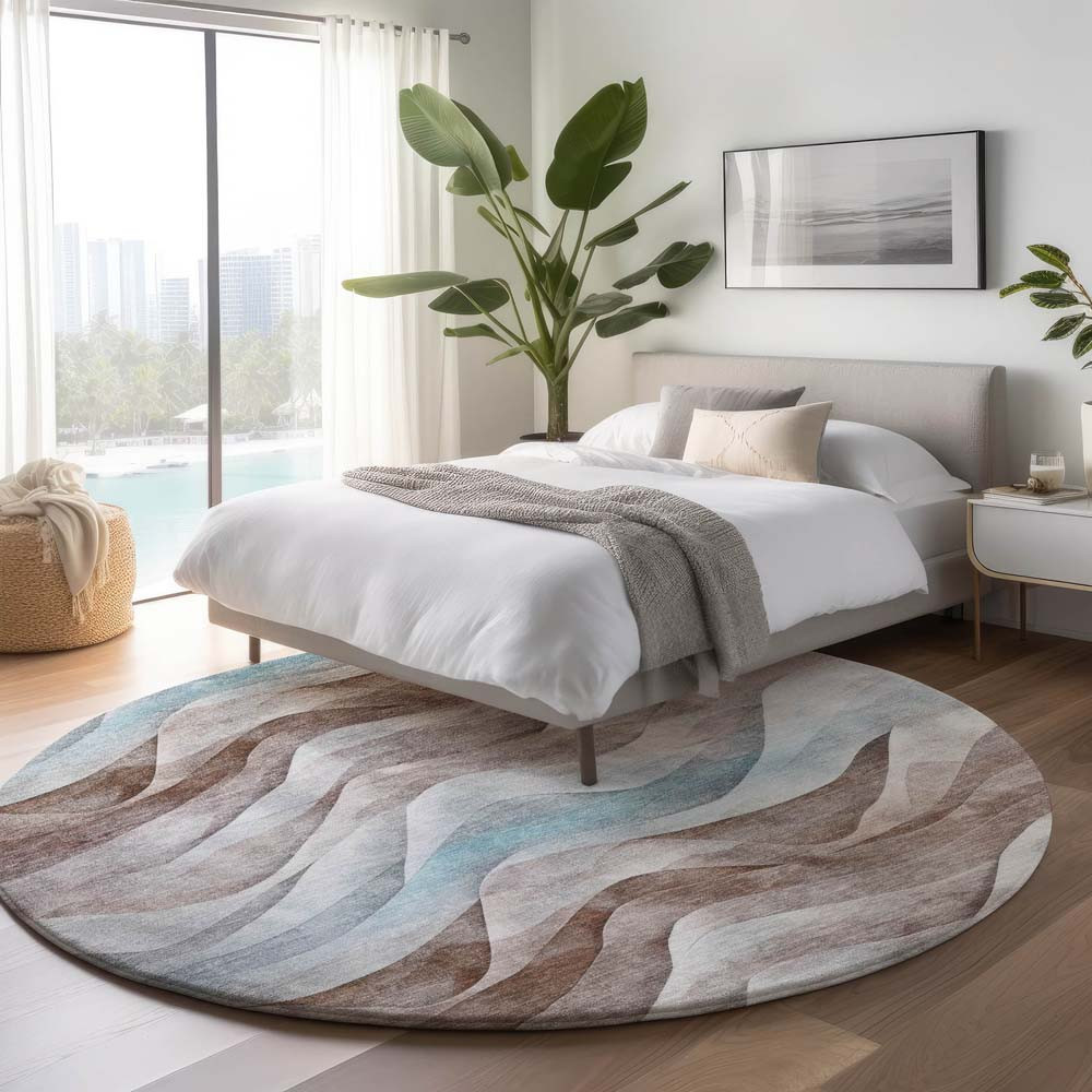 Dalyn Pacifica PA3 Mocha Area Rug Round Room Scene