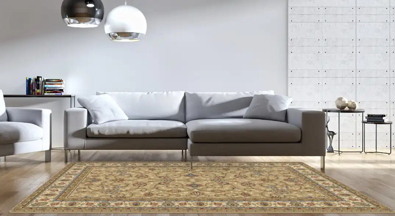 Ancient Garden 57120-2464 Lt.Gold/Ivory (24 Beige) Area Rug by Dynamic Rugs Room Scene