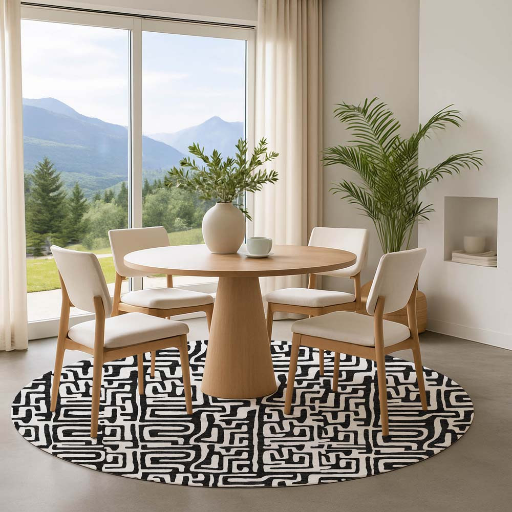 Dalyn The Reserve TR1 Black Area Rug Round Room Scene