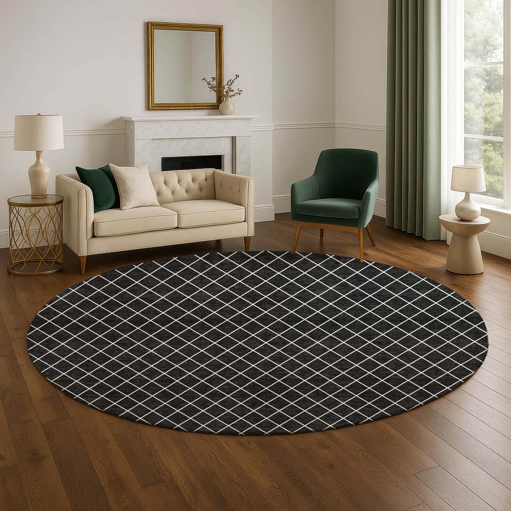 Dalyn The Reserve TR15 Black Area Rug Round Room Scene