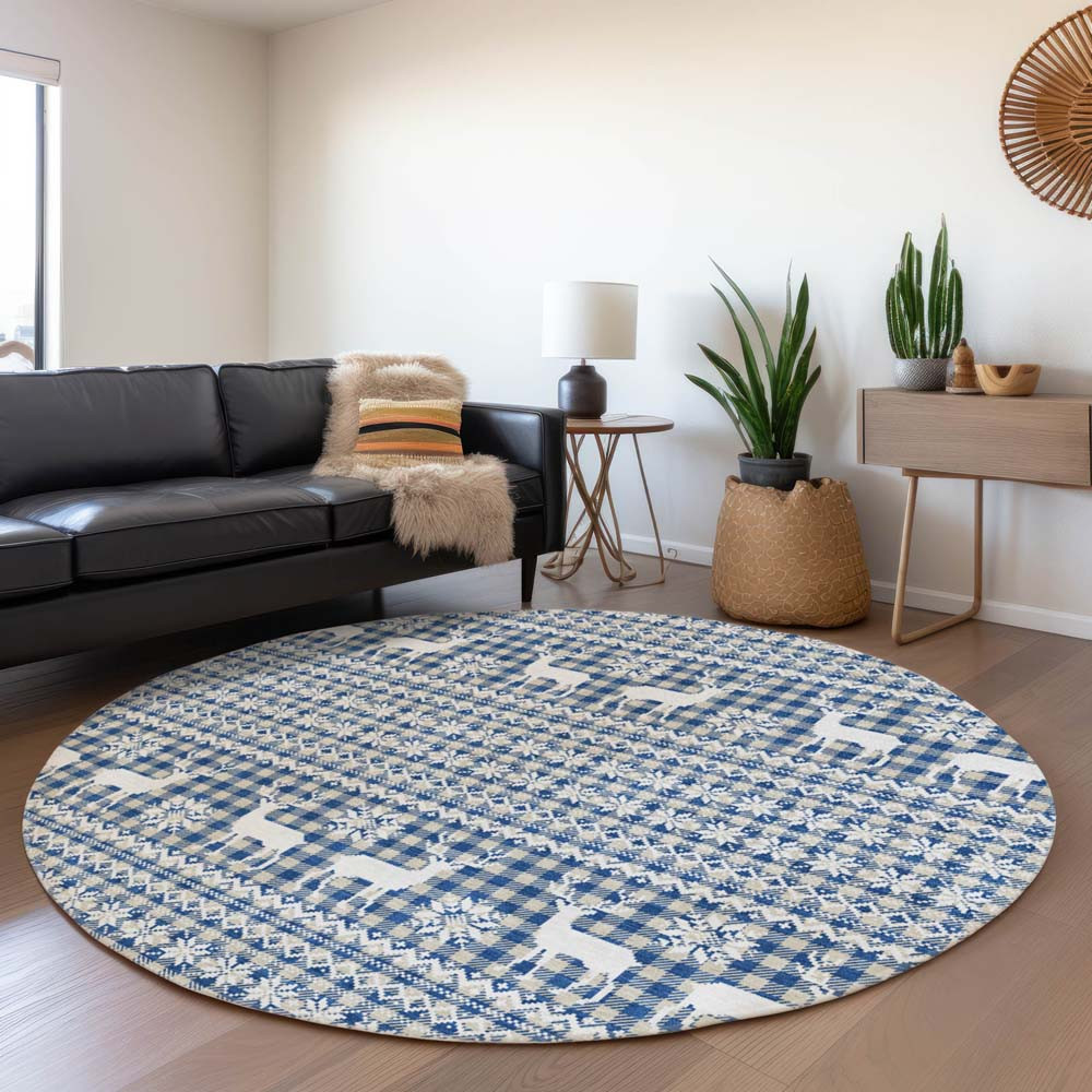 Dalyn Wonderland WN28 Navy Area Rug Round Room Scene
