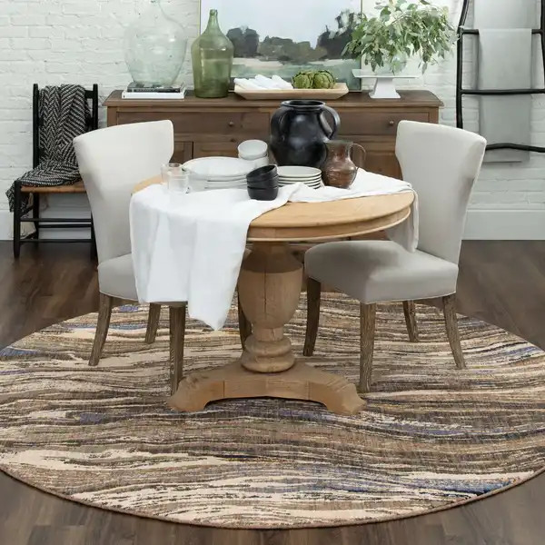 Karastan Enigma 90968-90116 Continuum Smokey Gray Round Area Rug Room Scene