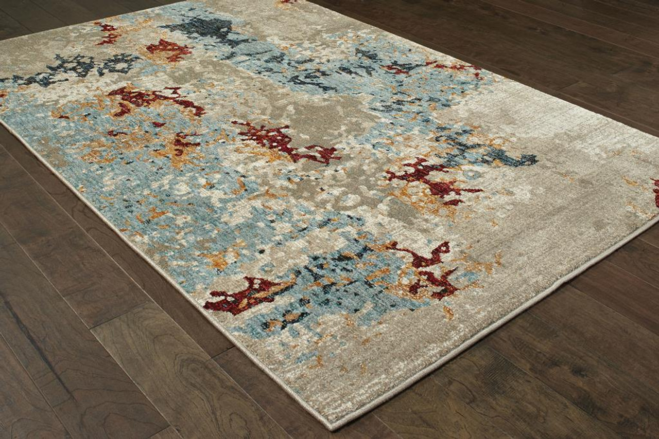 Oriental Weavers Evolution 8043K Beige/ Blue Area Rug on Angle