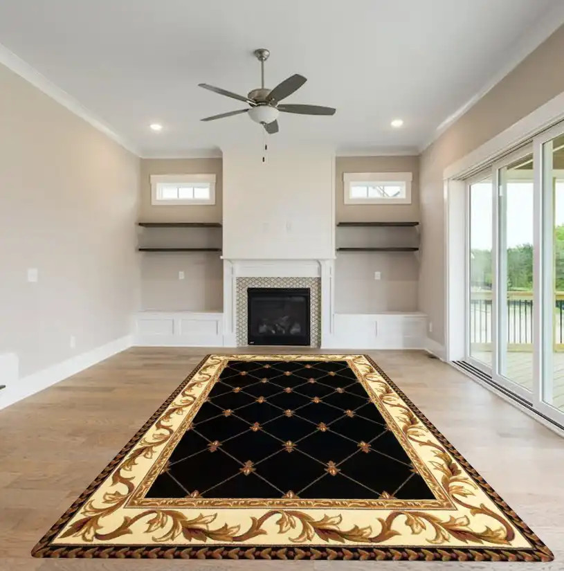 Kas Rugs Corinthian 5321 Black Fleur-de-Lis Area Rug - Carpet