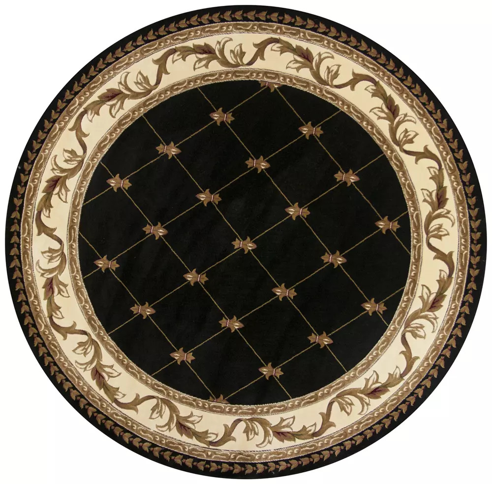 Corinthian 5321 Black Fleur-de-Lis Round Area Rug
