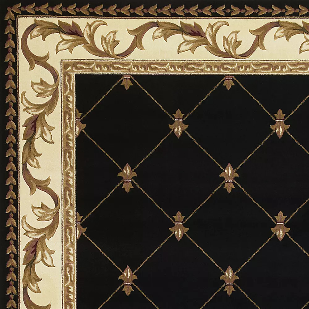 Corinthian 5321 Black Fleur-de-Lis Area Rug Corner
