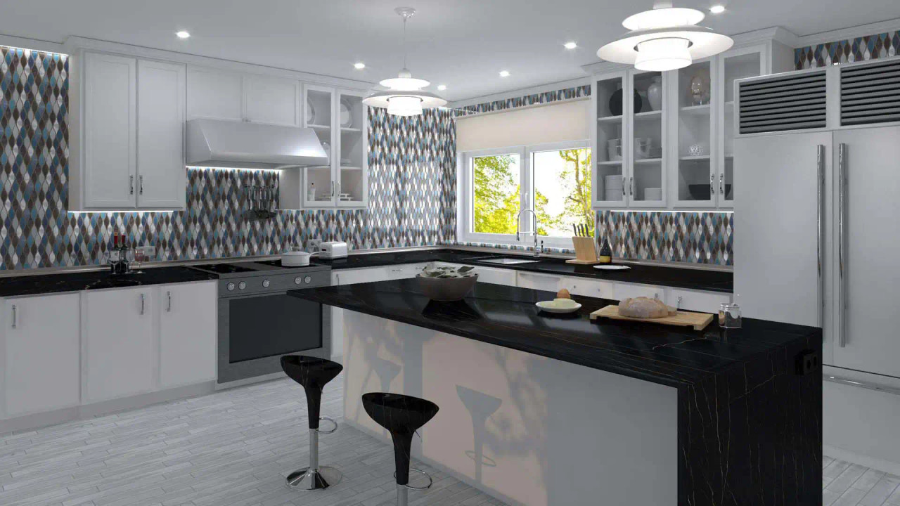 CHS211 Chandelier Wild Ocean Mosaic Tile Room Scene