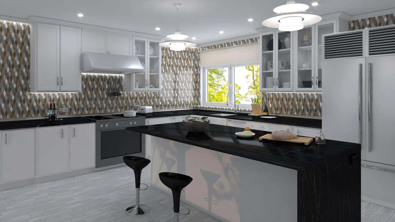 CHS212 Chandelier Summer Sandcastle Mosaic Tile Room Scene