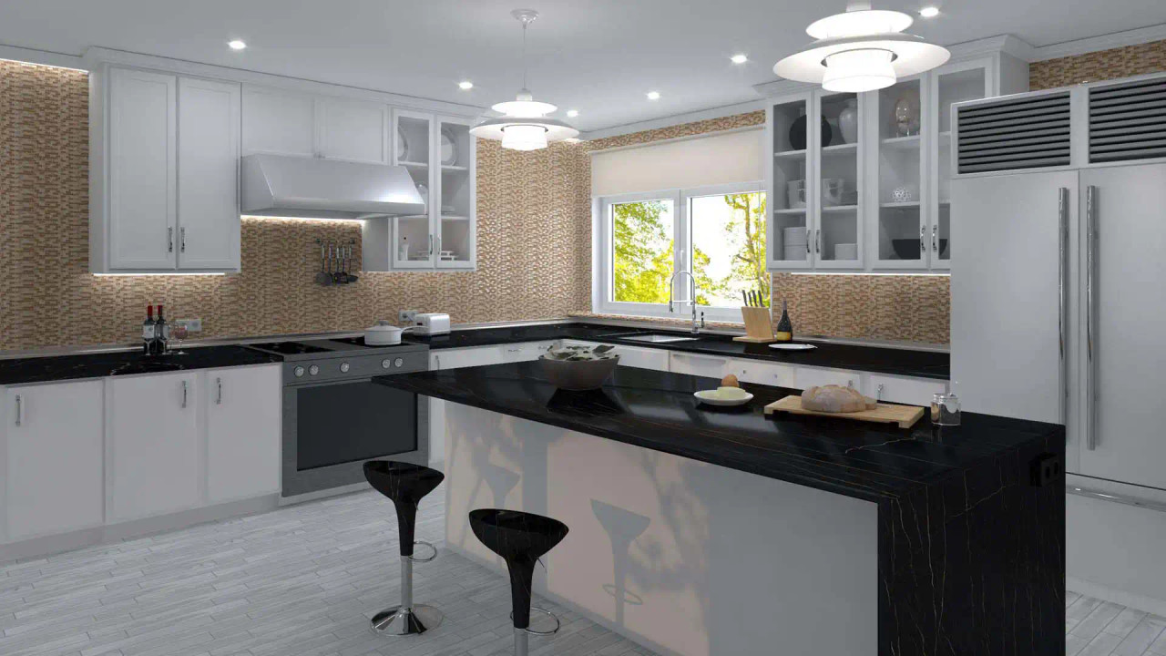 PBS04 Porcello Golden Ocher Mosaic Tile Room Scene PBS04 Porcello Golden Ocher Mosaic Tile Room Scene