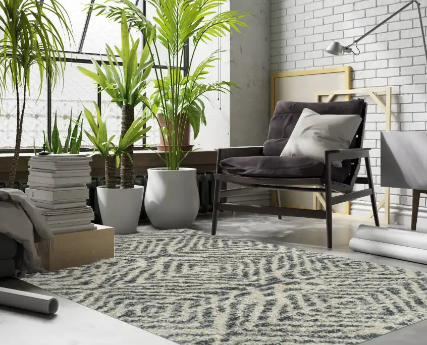 Loloi Quincy QC-01 Graphite/Sand Area Rug Room Scene