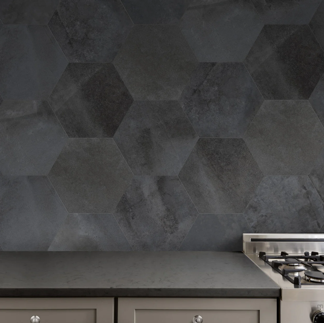 Disk Anthracite 14" X 16" Porcelain Hexagon Tile