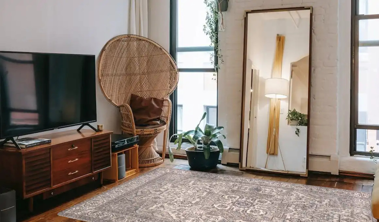 Concord Global Trading Kashan 2832 Heriz Ivory Area Rug Room Scene